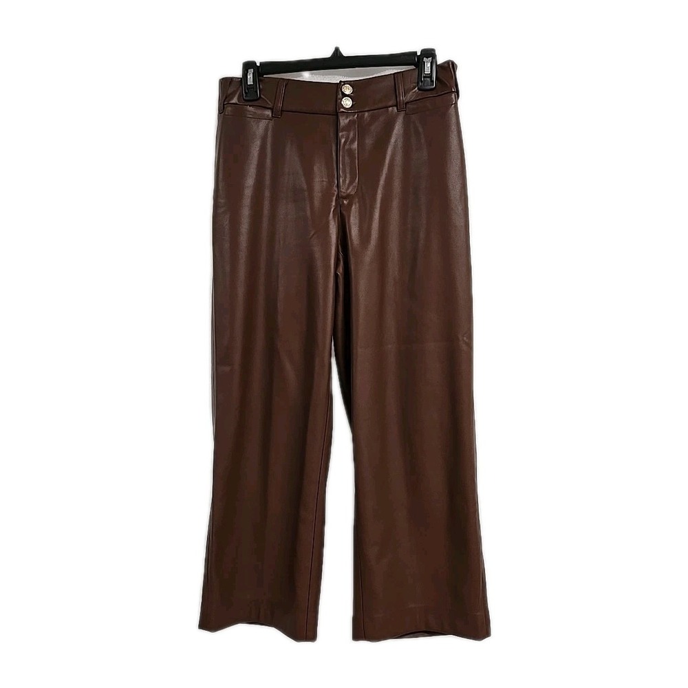 CHICO'S Faux Leather Wide Leg Crop Pants Brown Women's Size 00/ US‎ 2 READ